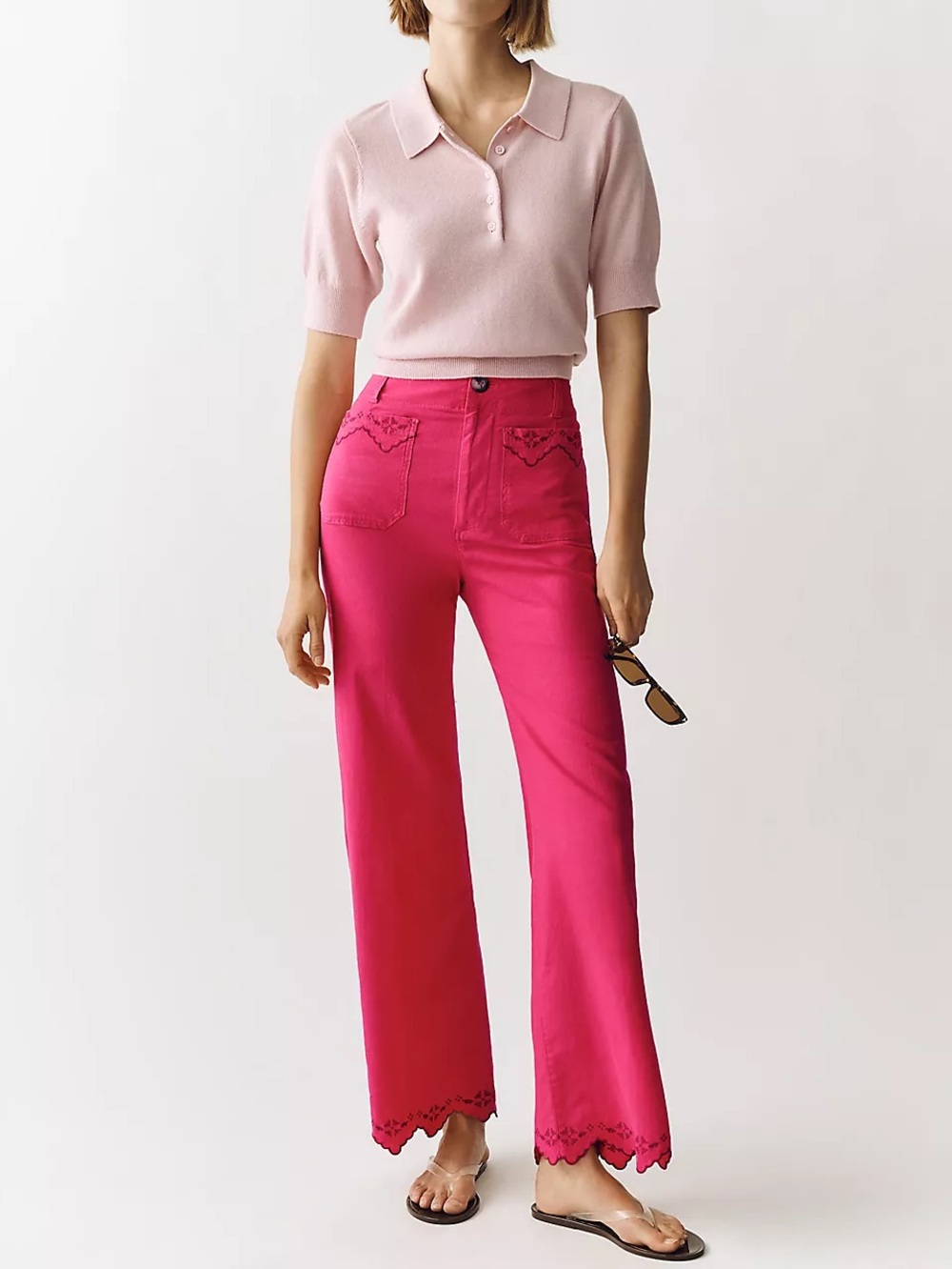 NWT Size 31 - Colette Linen Blend Lace Trim High-Rise Full-Length Pants (US$158)